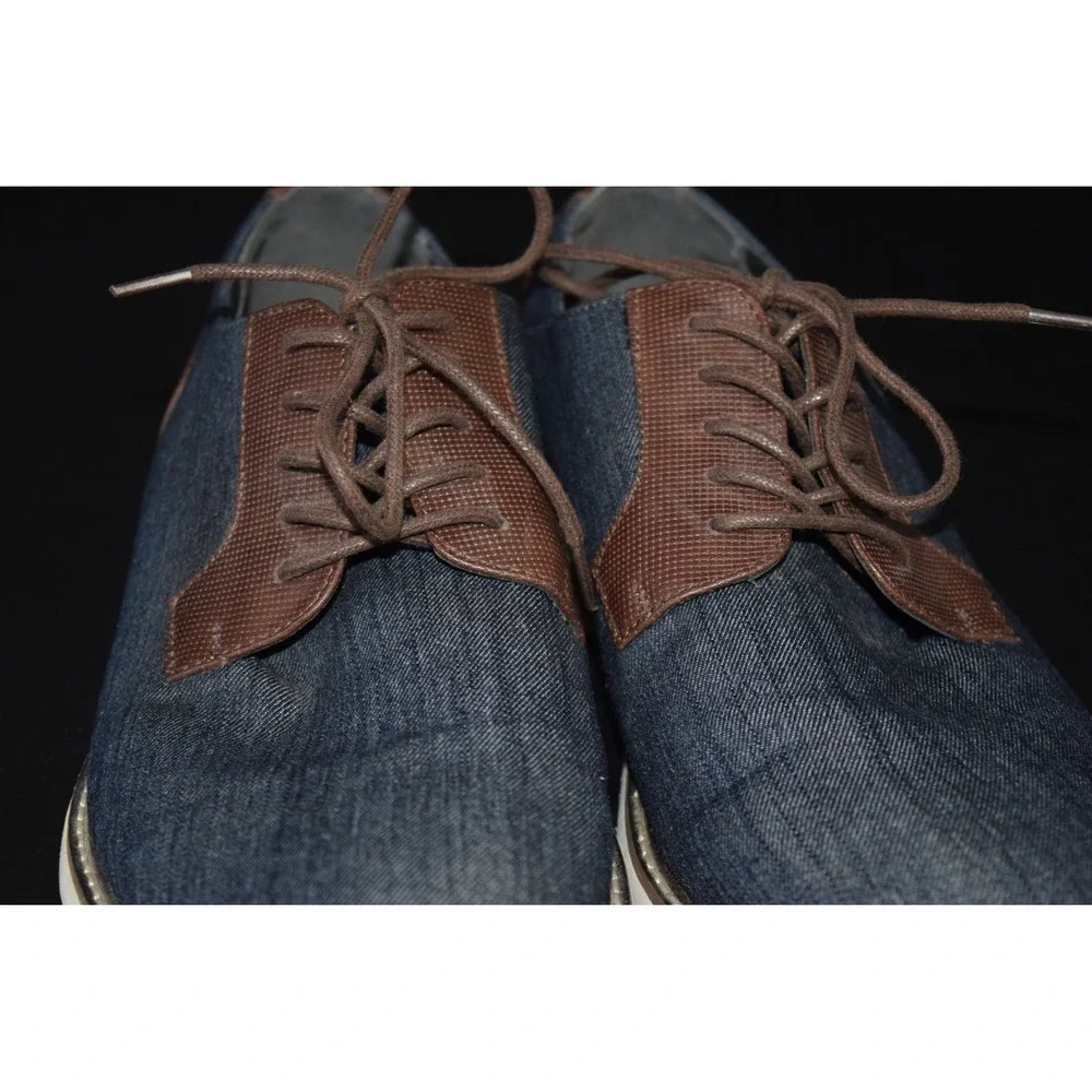 Steve Madden Oxford Shoes Mens 12 Blue Brown Good Denim Faux Leather WM911156